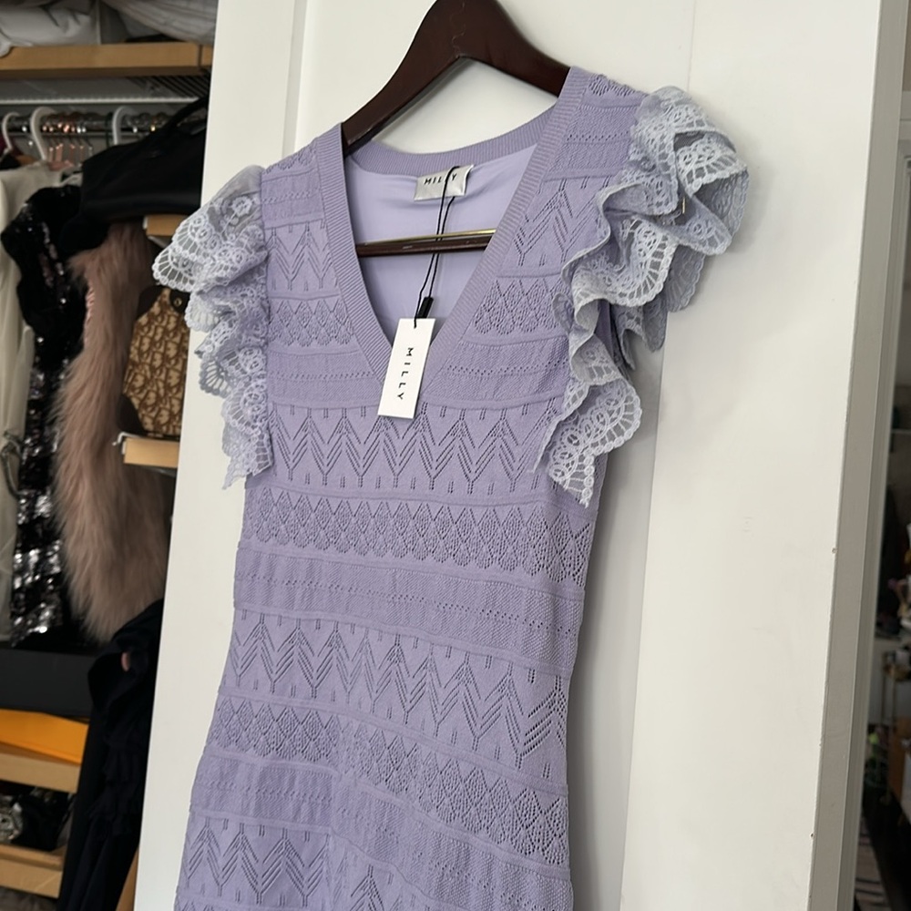 Milly Lace Flutter Sleeve Knit Midi Dress - Picture 3 of 7